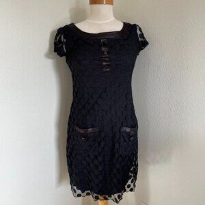 En Focus Studio Black Polkadot Mesh Satin Detailing Short Sleeve Dress Size 6